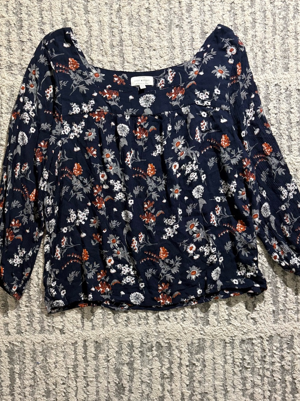 Lucky brand dark blue floral square neck blouse top shirt size XL - Picture 2 of 6